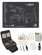 Load image into Gallery viewer, EDOG Gunslinger 20 PC Gun Cleaning Kit - Pistol Mat Compatible with 1911 - Schematic (Exploded View) Mat, Gunslinger Universal .22 .38 .357 9mm .40 &amp; .45 Caliber Kit
