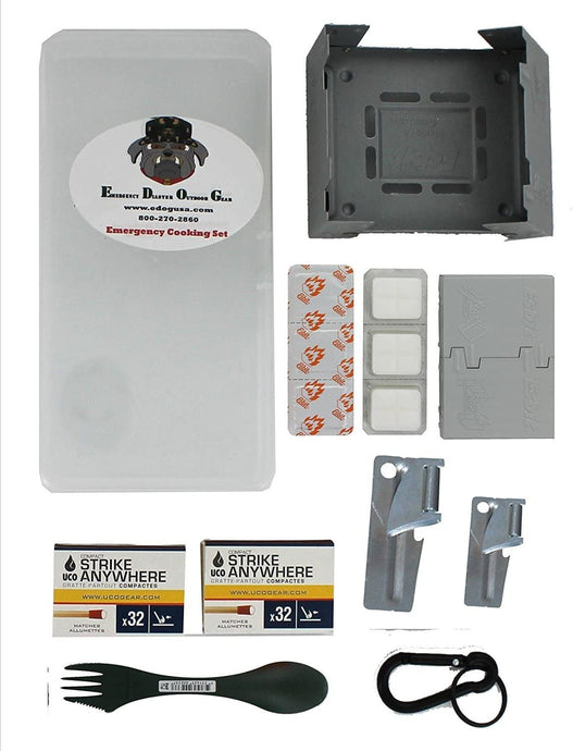 EDOG Camping & Bug Out Kitchen - Esbit Stove, Spork, Fuel & UCO Matches