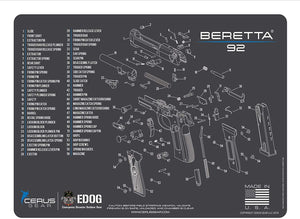 EDOG Gunslinger 20 PC Gun Cleaning Kit - Pistol Mat Compatible with Beretta 92 - Schematic (Exploded View) Mat, Gunslinger Universal .22 .38 .357 9mm .40 & .45 Caliber Kit