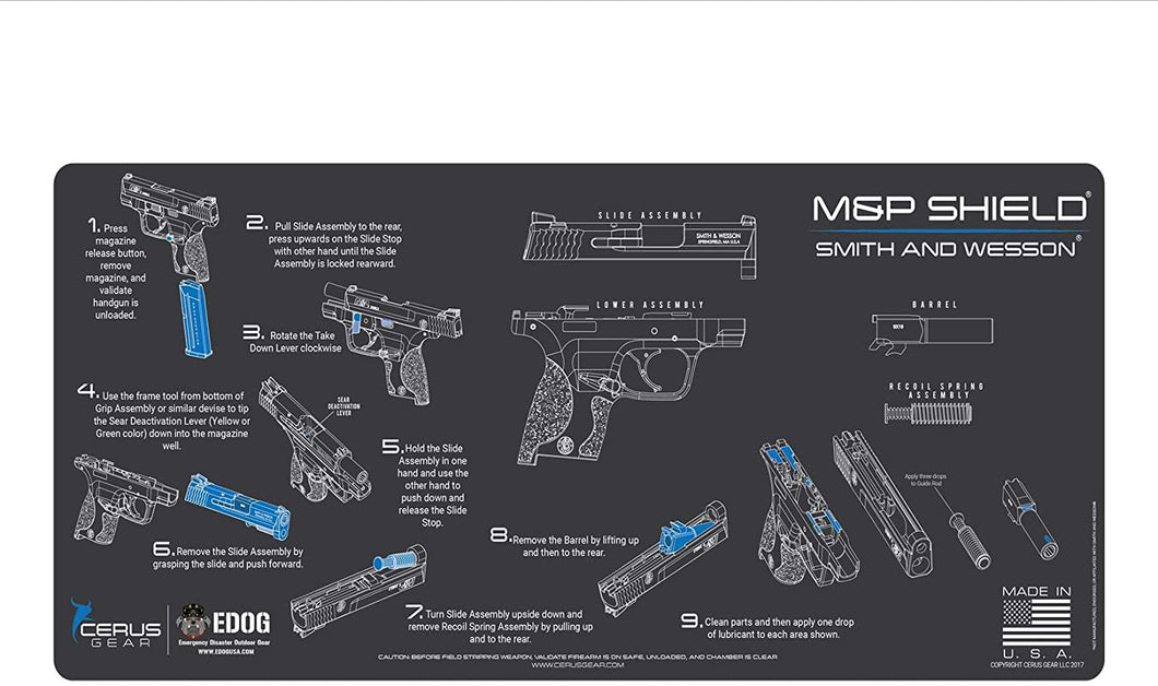 Compatible for Smith & Wesso S&W M&P Shield - Instructional Step by Step Field Stripping Heavy Duty Cleaning 12x27 Padded Gun Work Surface Protector Mat Solvent & Oil Resistant