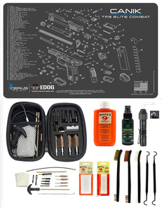 EDOG USA BANDIT 29 Pc Pistol Cleaning System - Compatible with Canik TP9 Elite Combat - Schematic (Exploded View) Mat, Range Warrior Universal .22 9mm - .45 Kit & Clenzoil CLP & Hoppes Gun Oil & Patchs