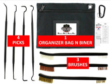 Load image into Gallery viewer, EDOG 19 PC Gun Rifle Pistol Cleaning Essentials Organizer Bag | Double Ended Brush &amp; Picks | 4 Nylon Picks | 3 7” Brushes | Cotton Swabs | Empty Oil or Solvent Bottles