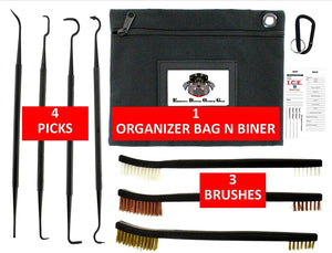 EDOG 19 PC Gun Rifle Pistol Cleaning Essentials Organizer Bag | Double Ended Brush & Picks | 4 Nylon Picks | 3 7” Brushes | Cotton Swabs | Empty Oil or Solvent Bottles