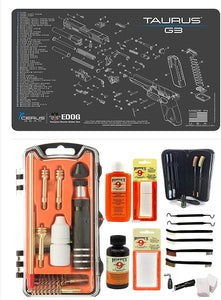 EDOG USA Outlaw 28 Pc Pistol Cleaning Kit - Compatible for Taurus G3 - Schematic (Exploded View) Mat, Calibers 9MM to .45 Easy & Tac Pak Pistol Cleaning Essentials Kit