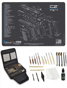 EDOG Gunslinger 20 PC Gun Cleaning Kit - Pistol Mat Compatible with CZ 75 TS - Schematic (Exploded View) Mat, Gunslinger Universal .22 .38 .357 9mm .40 & .45 Caliber Kit