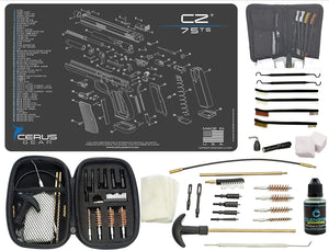 EDOG Premier 30 Pc Gun Cleaning System - Compatible with CZ 75 TS - Schematic (Exploded View) Mat, Range Warrior Universal .22 9mm - .45 Kit & Tac Book Accessories Set