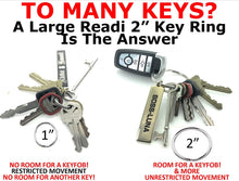 Load image into Gallery viewer, 4 Two Inch (2&quot;) Extra Large Split Ring Key Rings Great for Multiple Keys, Key Fobs &amp; XL Gear Janitor Contractors, Warehouse Managers, Apartment, Heavy Duty Nickel Plated Key Holder &amp; Organizer