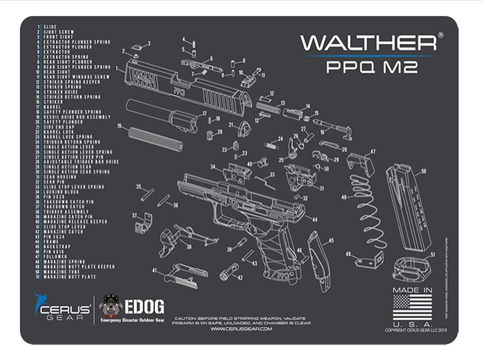 EDOG USA Outlaw 28 Pc Pistol Cleaning Kit - Compatible for Walther PPQ Mod 2 - Schematic (Exploded View) Mat, Calibers 9MM to .45 & Tac Pak Pistol Cleaning Essentials Kit