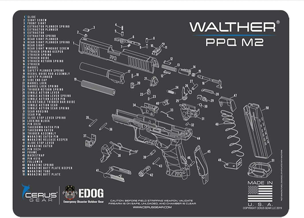 EDOG USA Outlaw 28 Pc Pistol Cleaning Kit - Compatible for Walther PPQ Mod 2 - Schematic (Exploded View) Mat, Calibers 9MM to .45 & Tac Pak Pistol Cleaning Essentials Kit