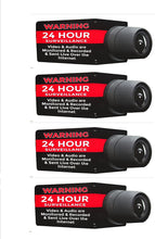 Load image into Gallery viewer, 4 Security Camera Video System Decal Stickers 6&quot;x3&quot; CCTV Live Internet Transmission Digital Recording &amp; Audio Deterrence Warning Sticker Decals Commercial Grade “Leave No Doubt 24 Hr Surveillance”