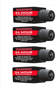 4 Security Camera Video System Decal Stickers 6"x3" CCTV Live Internet Transmission Digital Recording & Audio Deterrence Warning Sticker Decals Commercial Grade “Leave No Doubt 24 Hr Surveillance”