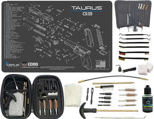 EDOG Premier 30 Pc Gun Cleaning System - Compatible with Taurus G3 - Schematic (Exploded View) Mat, Range Warrior Universal .22 9mm - .45 Kit & Tac Book Accessories Set