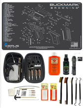 Load image into Gallery viewer, EDOG USA BANDIT 29 Pc Pistol Cleaning System - Compatible with Browning Buckmark - Schematic (Exploded View) Mat, Range Warrior Universal .22 9mm - .45 Kit &amp; Clenzoil CLP &amp; Hoppes Gun Oil &amp; Patchs