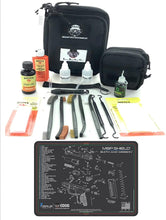 Load image into Gallery viewer, RangeMaster Elite EDC Bag Gun Cleaning Kit- Compatible for S&amp;W M&amp;P Shield - Schematic Mat (Exploded View) with Hoppes Gun Oil No.9 Solvent &amp; Patches Clenzoil CLP 10 Pc Cleaning Accessories Set