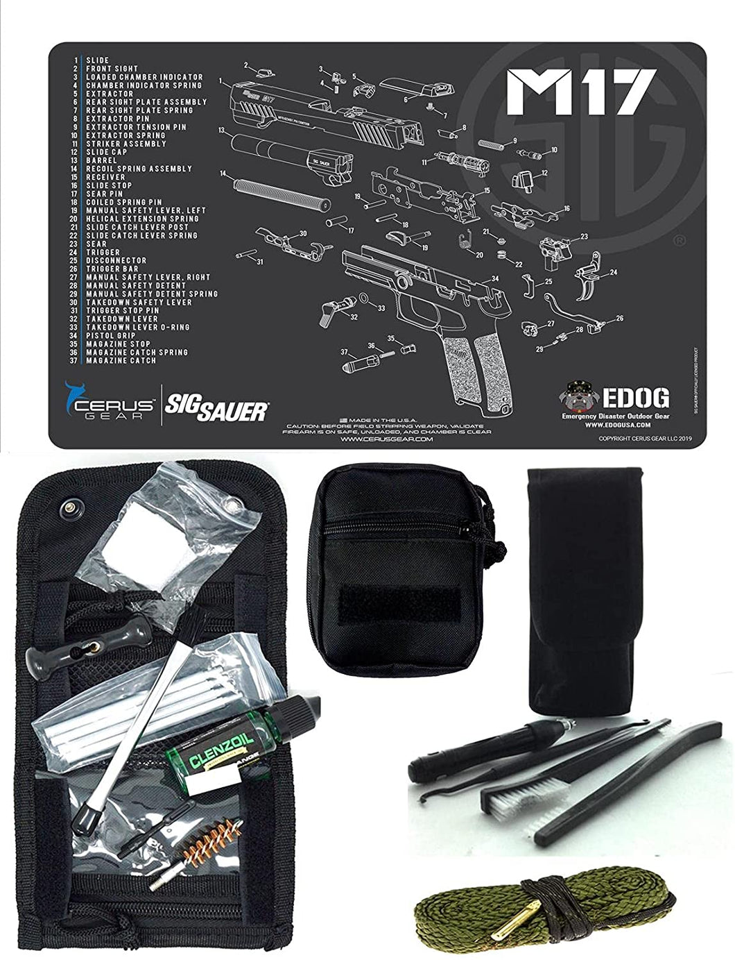 EDOG USA Pistolero 14 Pc 9MM.38 & .357 Pc Gun Cleaning Kit - Compatible for Sig Sauer M17 - Schematic (Exploded View) Mat, Pistolero Caliber Specific 9 MM, 38 & 357