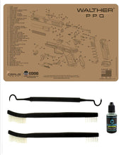 Load image into Gallery viewer, EDOG PPQ Tan Flat Dark Earth 5 PC Schematic (Exploded View) Heavy Duty Pistol Cleaning 12x17 Padded Gun-Work Surface Protector Mat Solvent &amp; Oil Resistant &amp; 3 PC Cleaning Essentials &amp; Clenzoil