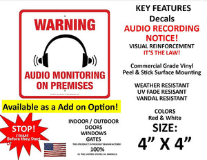 4 Security Camera Video Surveillance System Decal Stickers 4" x 4" CCTV Warning Sticker Decals Commercial Grade Scratch & Fade Resistant – Surface Mounting to Your Windows Doors & Gates