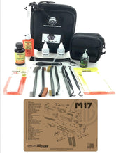 Load image into Gallery viewer, RangeMaster Elite EDC Bag Gun Cleaning Kit- Compatible for Sig Sauer M17 Tan Flat Dark Earth - Schematic Mat (Exploded View) with Hoppes Gun Oil No.9 Solvent &amp; Patches Clenzoil CLP &amp; 10PC Accessories