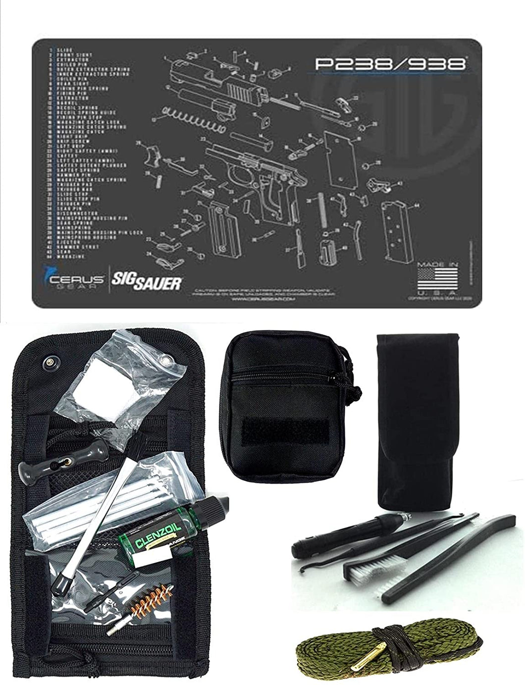 EDOG USA Pistolero 14 Pc .22 Caliber Gun Cleaning Kit - Compatible for Sig Sauer P238 Pistol - Schematic (Exploded View) Mat, Pistolero Caliber Specific 22 Caliber