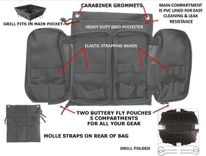 Portable Folding Barbecue Grill Stove Bag & SE BG107 Stove Bar-B-Que Grill Kits | Molle Straps | Carabiner Hooks | Backpacking | Hiking |Tail Gate Cooking (Deluxe Bag & Stove)