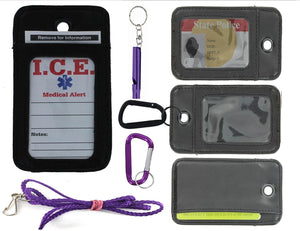 EDOG I.C.E. Lost Child & Medical Alert Parent Locator Neck Wallet | Lanyard | Key Chain | Carabiner | I.C.E. Cards | Leather | Emergency Contacts | Medical | Allergy | Meds | Language