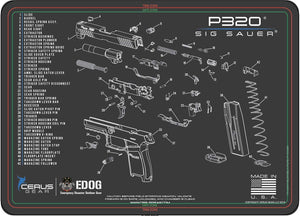 EDOG USA Compatible for Sig Sauer P320-5 PC Cerus Gear Schematic (Exploded View) Pistol Cleaning Mat 12x17 Work Surface Protector Mat Solvent & Oil Resistant & 3 PC Cleaning Essentials & Clenzoil