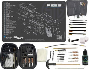 EDOG Premier 30 Pc Gun Cleaning System - Compatible with Sig Sauer P229 - Schematic (Exploded View) Mat, Range Warrior Universal .22 9mm - .45 Kit & Tac Book Accessories Set