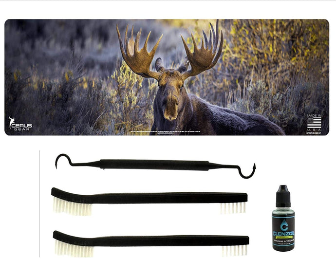 EDOGMoose Wildlife Series 700 5 Pc Schematic (Exploded View) Heavy Duty Rifle Cleaning 12”x 36” Padded Gun-Work Surface Protector Mat Solvent & Oil Resistant & 4 Pc Cleaning Essentials