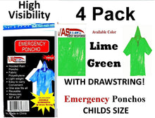 Load image into Gallery viewer, VAS First Response Rain Poncho | 4 Pack | 5 Mil Double Strength Hood | 3mil | Adult &amp; Child Sizes