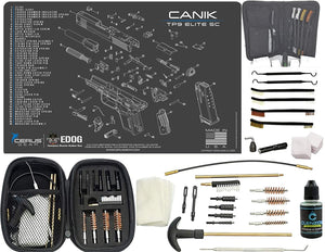 EDOG Premier 30 Pc Gun Cleaning System - Compatible with Canik TP9 Elite SC - Schematic (Exploded View) Mat, Range Warrior Universal .22 9mm - .45 Kit & Tac Book Accessories Set