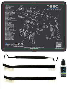 EDOG USA Compatible for Sig Sauer P320-5 PC Cerus Gear Schematic (Exploded View) Pistol Cleaning Mat 12x17 Work Surface Protector Mat Solvent & Oil Resistant & 3 PC Cleaning Essentials & Clenzoil