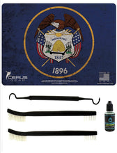 Load image into Gallery viewer, EDOG Utah State Pride Flag 5 PC Heavy Duty Pistol Cleaning 12x17 Padded Gun-Work Surface Protector Mat Solvent &amp; Oil Resistant &amp; 3 PC Cleaning Essentials &amp; Clenzoil