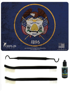 EDOG Utah State Pride Flag 5 PC Heavy Duty Pistol Cleaning 12x17 Padded Gun-Work Surface Protector Mat Solvent & Oil Resistant & 3 PC Cleaning Essentials & Clenzoil