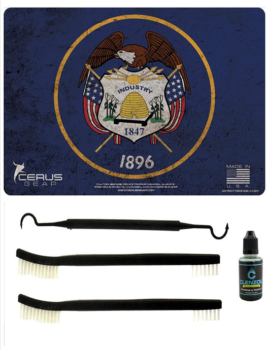 EDOG Utah State Pride Flag 5 PC Heavy Duty Pistol Cleaning 12x17 Padded Gun-Work Surface Protector Mat Solvent & Oil Resistant & 3 PC Cleaning Essentials & Clenzoil