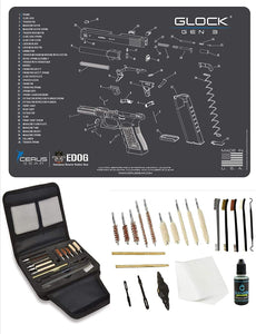 EDOG Gunslinger 20 PC Gun Cleaning Kit - Pistol Mat Compatible with Gen 3 - Schematic (Exploded View) Mat, Gunslinger Universal .22 .38 .357 9mm .40 & .45 Caliber Kit