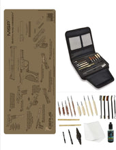 Load image into Gallery viewer, EDOG Gunslinger 20 PC Gun Cleaning Kit - Pistol Mat Compatible with S&amp;W M&amp;P - Tan Instructional - Instructional Step by Step Pistol Mat, Gunslinger Universal .22 .38 .357 9mm .40 &amp; .45 Caliber Kit
