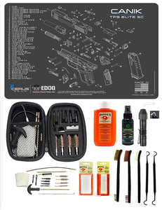 EDOG USA BANDIT 29 Pc Pistol Cleaning System - Compatible with Canik TP9 Elite SC - Schematic (Exploded View) Mat, Range Warrior Universal .22 9mm - .45 Kit & Clenzoil CLP & Hoppes Gun Oil & Patchs