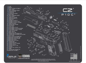 EDOG USA Pistolero 14 Pc .40 / .45 Caliber Gun Cleaning Kit - Compatible for CZ P-10C - Schematic (Exploded View) Mat, Pistolero Caliber Specific 40 & 45