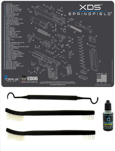 Springfield Armory XDs 5 PC EDOG Cerus Gear Schematic Exploded View Heavy Duty Pistol Cleaning 12x17 Padded Gun-Work Surface Protector Mat Solvent & Oil Resistant & 3 PC Cleaning Essentials & Clenzoil