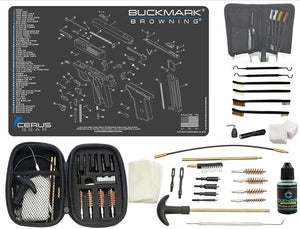 EDOG Premier 30 Pc Gun Cleaning System - Compatible with Browning Buckmark - Schematic (Exploded View) Mat, Range Warrior Universal .22 9mm - .45 Kit & Tac Book Accessories Set