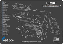 Load image into Gallery viewer, EDOG USA Compatible for Heckler &amp; Koch USP - 5 PC Cerus Gear Schematic (Exploded View) Pistol Cleaning Gun-Work Surface Protector Mat Solvent &amp; Oil Resistant &amp; 3 PC Cleaning Essentials &amp; Clenzoil