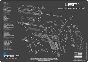 EDOG USA Compatible for Heckler & Koch USP - 5 PC Cerus Gear Schematic (Exploded View) Pistol Cleaning Gun-Work Surface Protector Mat Solvent & Oil Resistant & 3 PC Cleaning Essentials & Clenzoil