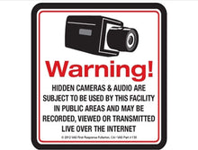 Load image into Gallery viewer, 4 Security Camera Video Surveillance System Decal Stickers 4&quot; x 4&quot; CCTV Live Internet Transmission Digital Recording &amp; Audio Deterrence Hidden Camera( Dummy Camera) Warning Sticker Decal