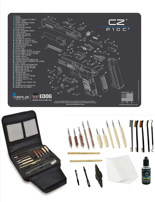 EDOG Gunslinger 20 PC Gun Cleaning Kit - Pistol Mat Compatible with CZ P-10C - Schematic (Exploded View) Mat, Gunslinger Universal .22 .38 .357 9mm .40 & .45 Caliber Kit