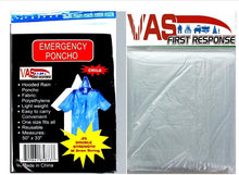 Load image into Gallery viewer, VAS First Response Rain Poncho | 4 Pack | 5 Mil Double Strength Hood | 3mil | Adult &amp; Child Sizes
