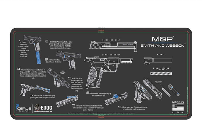 Compatible for Smith & Wesso S&W M&P - Instructional Step by Step Field Stripping Heavy Duty Cleaning 12x27 Padded Gun- Work Surface Protector Mat Solvent & Oil Resistant