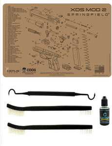 EDOG XDs Mod 2 Tan Flat Dark Earth 5 PC Schematic (Exploded View) Heavy Duty Pistol Cleaning 12x17 Padded Gun-Work Surface Protector Mat Solvent & Oil Resistant & 3 PC Cleaning Essentials & Clenzoil