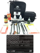 Load image into Gallery viewer, RangeMaster Elite EDC Bag Gun Cleaning Kit- United We Stand Honor &amp; Pride Pistol ProMat, with Hoppes Gun Oil No.9 Solvent &amp; Patches Clenzoil CLP 10 Pc Cleaning Accessories Set