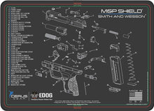 Load image into Gallery viewer, EDOG USA Compatible for Smith &amp; Wesso M&amp;P Shield - 5 PC Schematic (Exploded View) Pistol Cleaning Padded Gun-Work Surface Protector Mat Solvent &amp; Oil Resistant &amp; 3 PC Cleaning Essentials &amp; Clenzoil
