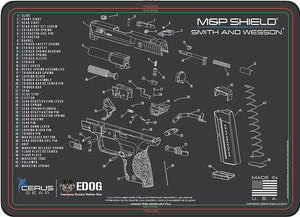 EDOG USA Compatible for Smith & Wesso M&P Shield - 5 PC Schematic (Exploded View) Pistol Cleaning Padded Gun-Work Surface Protector Mat Solvent & Oil Resistant & 3 PC Cleaning Essentials & Clenzoil